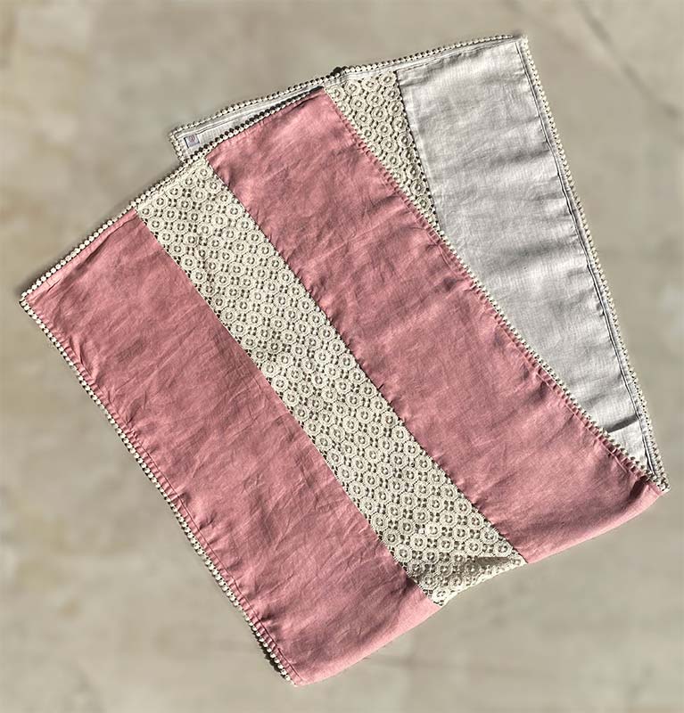 Reversible Hemp Table Runner with Cotton Lace detailing Default Title