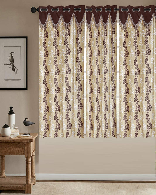 Polyester Printed Window Curtains | Set of 3 | 5 Feet