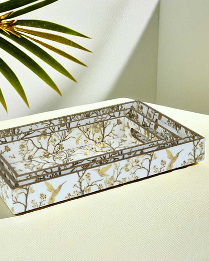 Golden Hummingbird & Floral Branch Tray | Set of 3