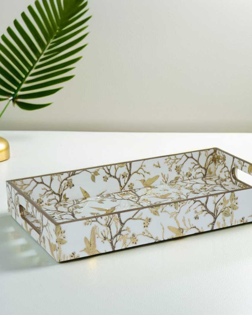 Golden Hummingbird & Floral Branch Tray | Set of 3