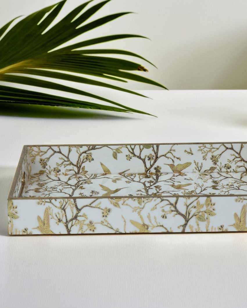 Golden Hummingbird & Floral Branch Tray | Set of 3
