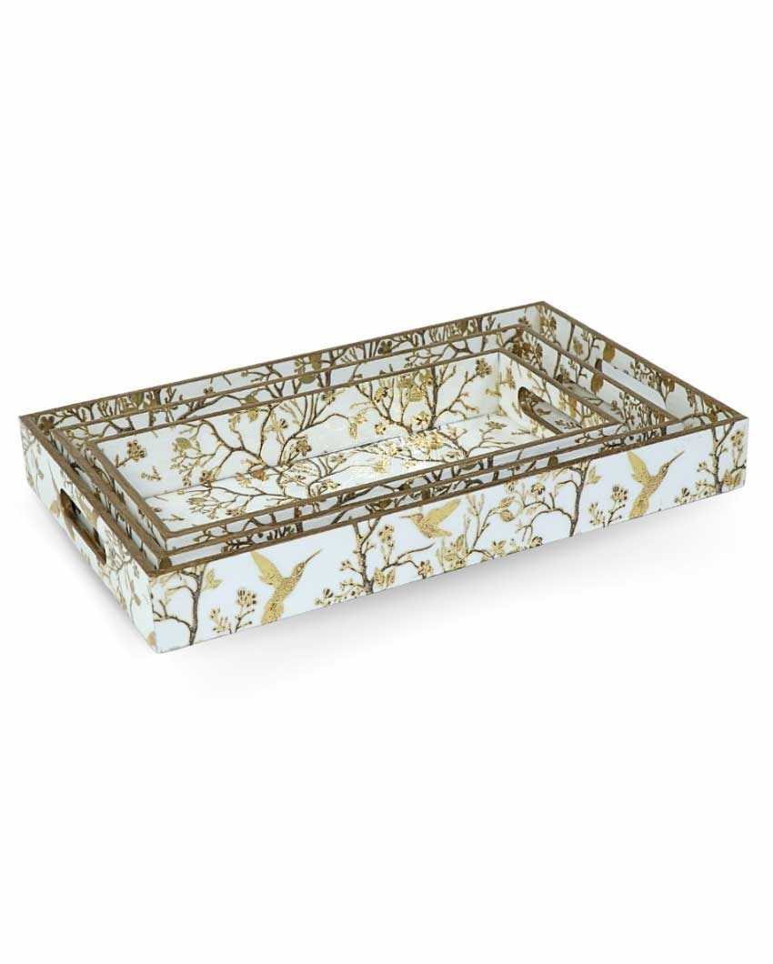 Golden Hummingbird & Floral Branch Tray | Set of 3