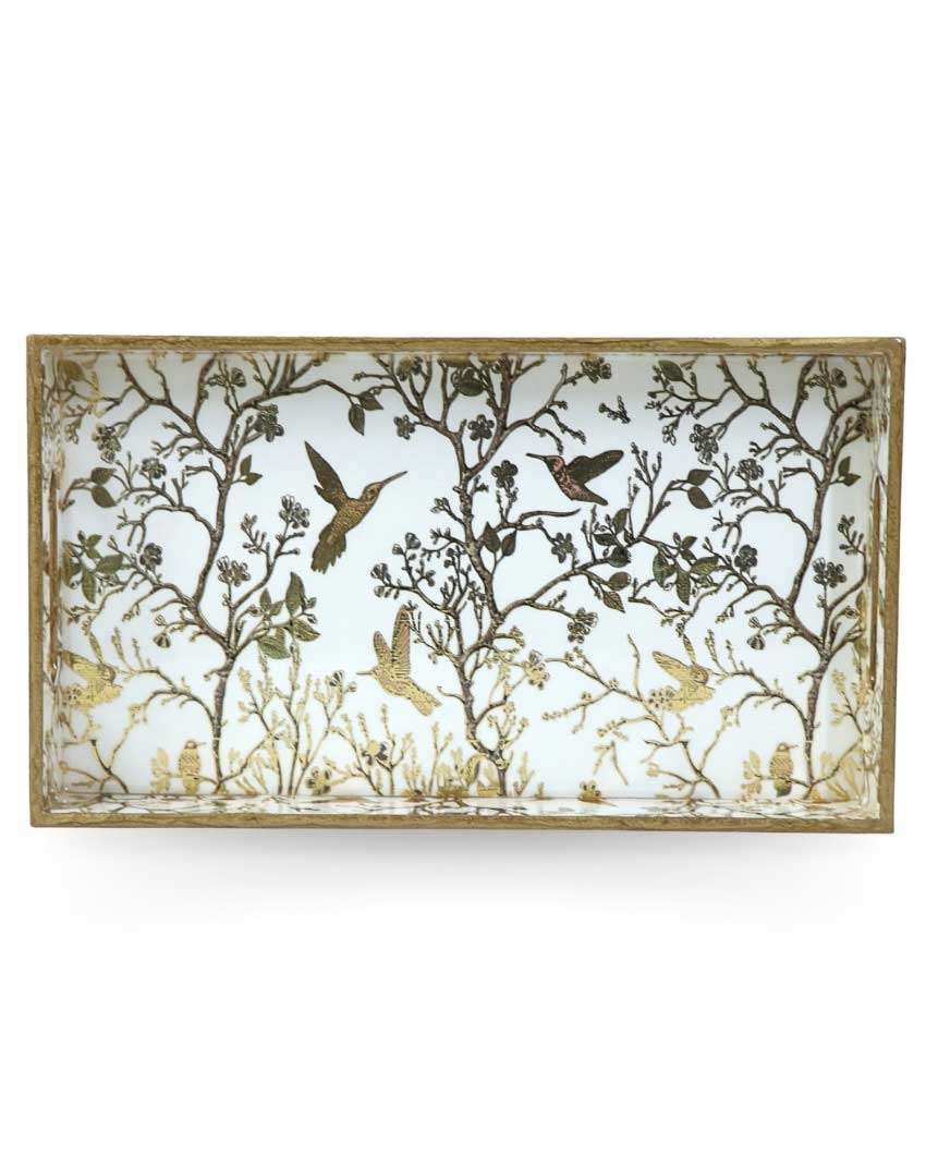 Golden Hummingbird & Floral Branch Tray | Set of 3