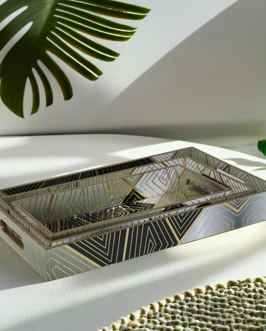 Gilded Mirage Geometric Tray Set | Set of 3