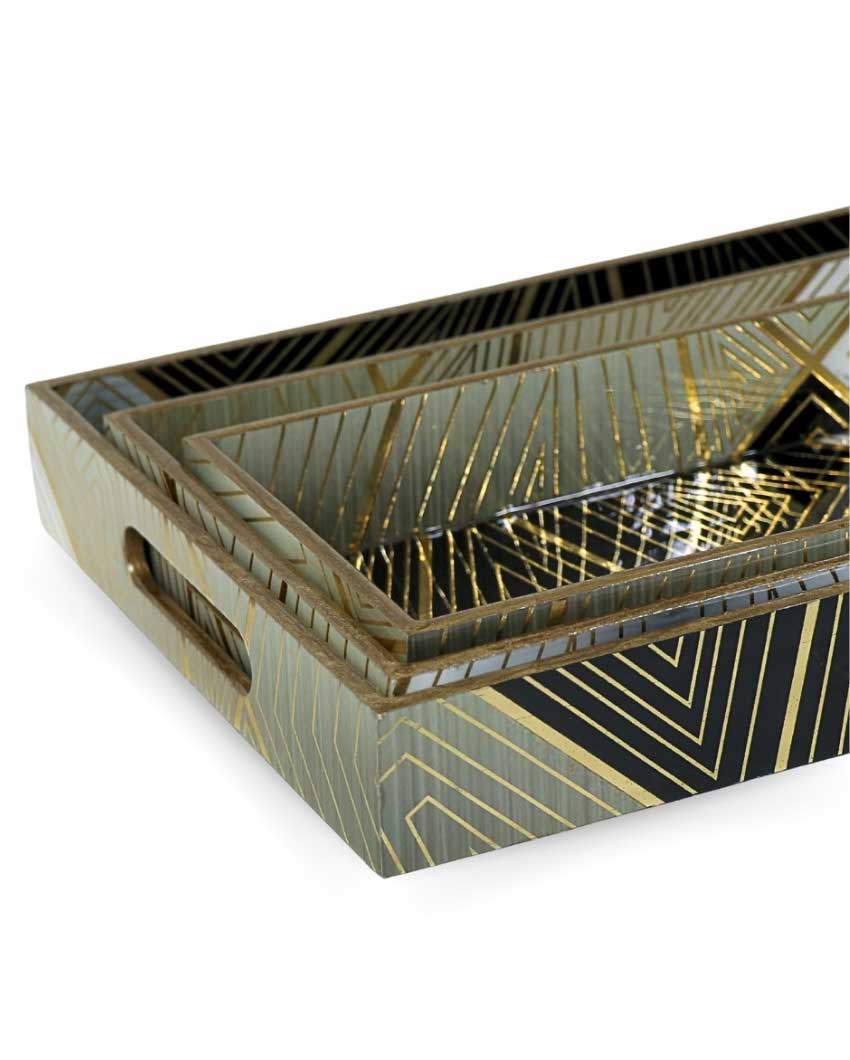 Gilded Mirage Geometric Tray Set | Set of 3