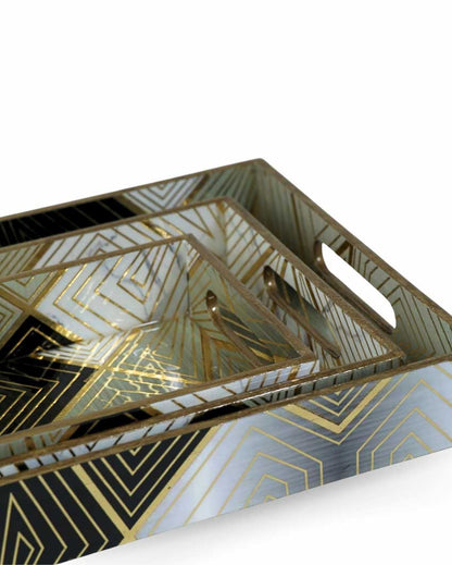 Gilded Mirage Geometric Tray Set | Set of 3