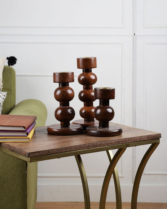 Decorative Wooden Tea Light Candle Holder | Set Of 3