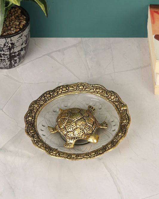 Turtle on Glass Plate Vastu Statue