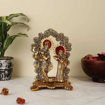 Radha Krishna Ji Metal Showpiece With Diya Default Title