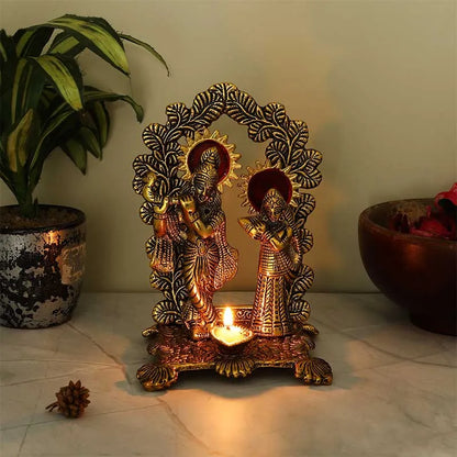 Radha Krishna Ji Metal Showpiece With Diya Default Title