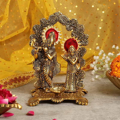 Radha Krishna Ji Metal Showpiece With Diya Default Title