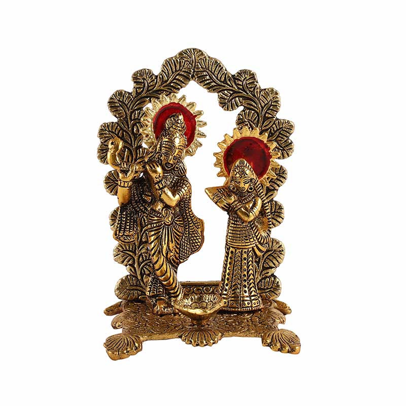 Radha Krishna Ji Metal Showpiece With Diya Default Title