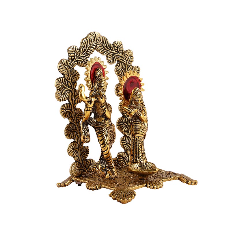 Radha Krishna Ji Metal Showpiece With Diya Default Title