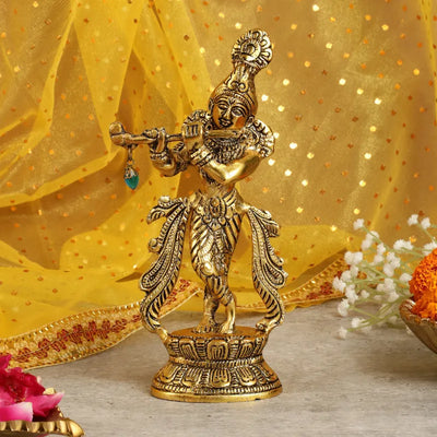 Lord Krishna Metal Statues Playing Flute Default Title