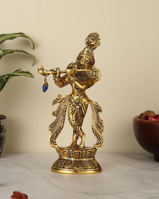 Lord Krishna Metal Statues Playing Flute