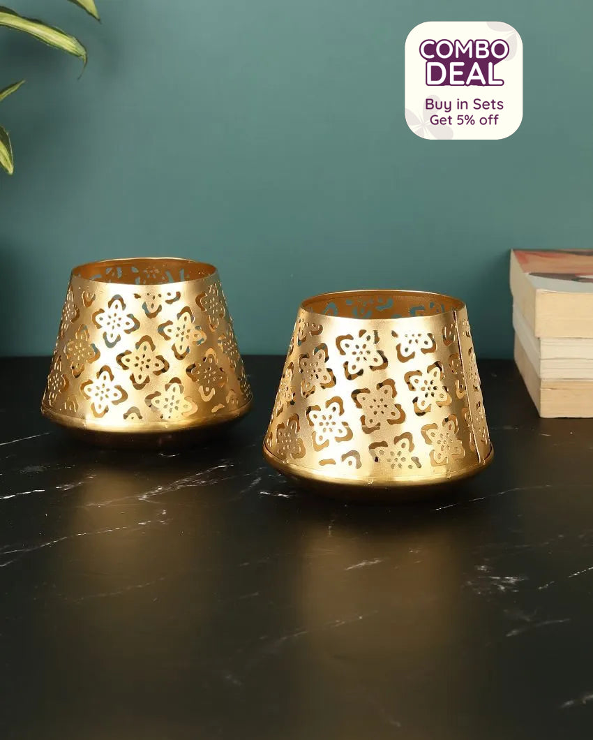 Golden Votive Tealight Holders | Set of 2 | 3 x 4 inches