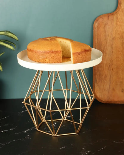 White & Gold Decorative Metal Cake Stand