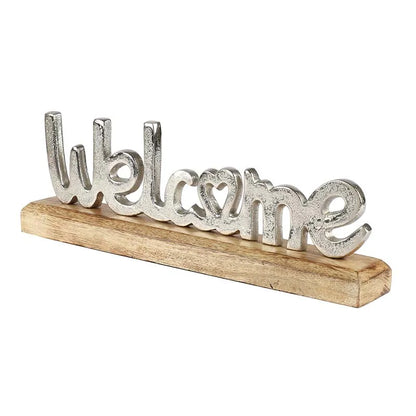 Satine Metal FreeStanding Tabletop Welcome Sign | Multiple Colors Silver