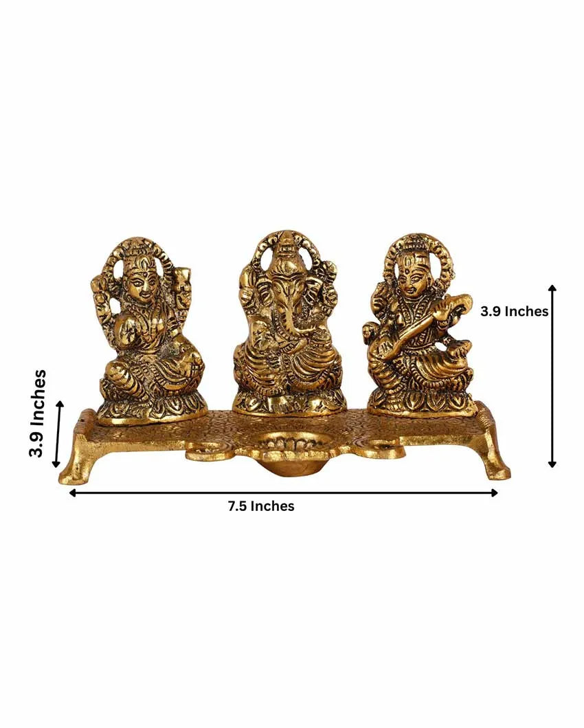 Goddess Laxmi Ganesh Saraswati Idol With Diya