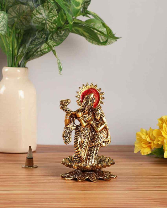 Radha Krishna On Lotus Metal Statue