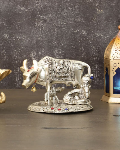 Kamdhenu Cow with Bal Lord Krishna Aluminium Showpiece | 5 x 4 x 5 inches