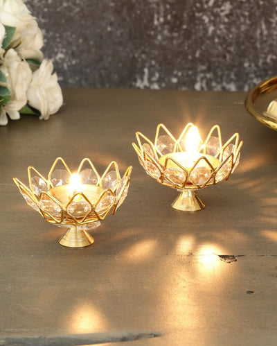 Modern Crystal Metal Diya | Set of 2 | 3 x 2 inches