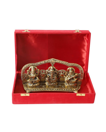 Laxmi Ganesh Saraswati Idol with Velvet Gift Box | 10 x 2 x 5 inches