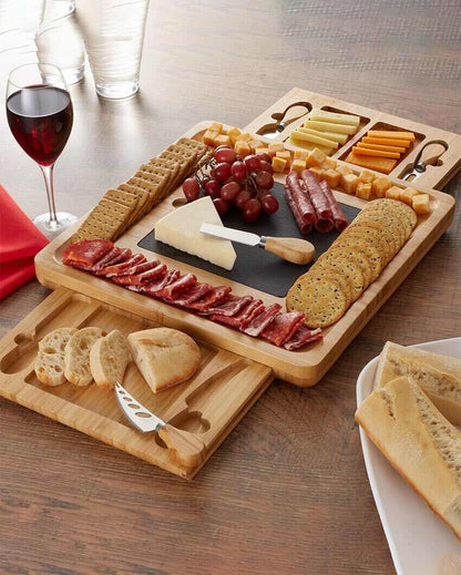 Slide Drawer Cheese Board With Knife | 14 x 14 x 3 inches