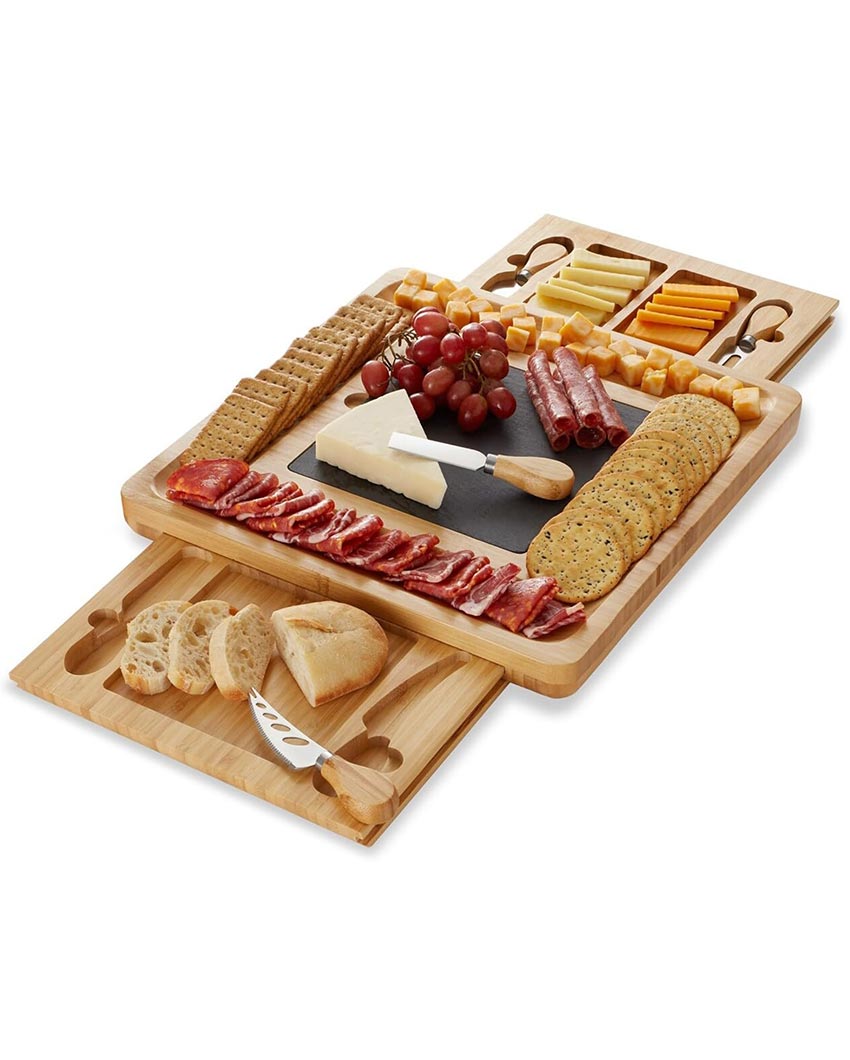 Slide Drawer Cheese Board With Knife | 14 x 14 x 3 inches