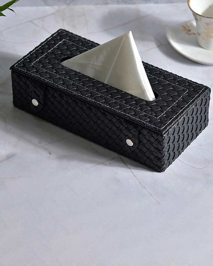 Stylish Rectangle Woven Pattern Faux Leather Tissue Box | 9 x 5 x 3 inches