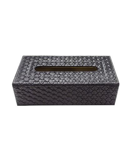 Stylish Rectangle Woven Pattern Faux Leather Tissue Box | 9 x 5 x 3 inches