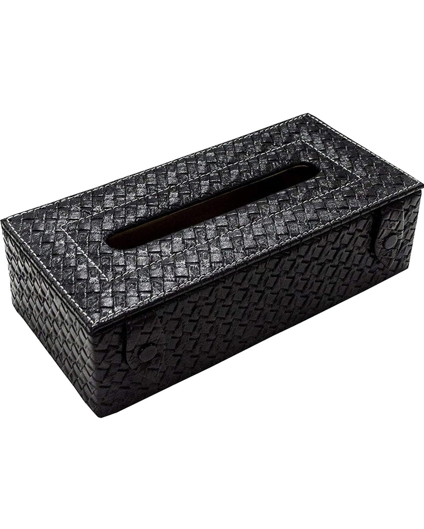 Stylish Rectangle Woven Pattern Faux Leather Tissue Box | 9 x 5 x 3 inches