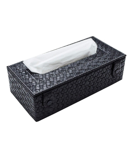 Stylish Rectangle Woven Pattern Faux Leather Tissue Box | 9 x 5 x 3 inches