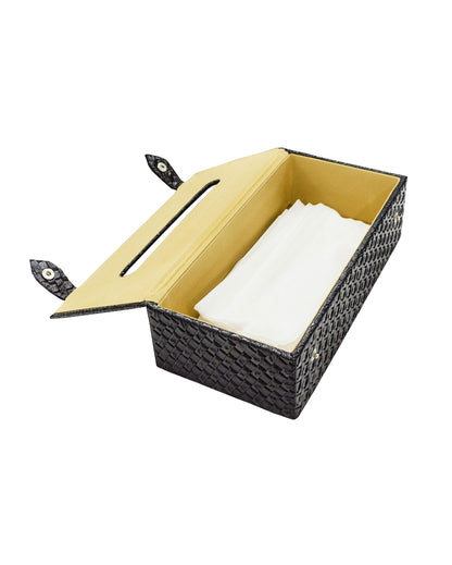 Stylish Rectangle Woven Pattern Faux Leather Tissue Box | 9 x 5 x 3 inches