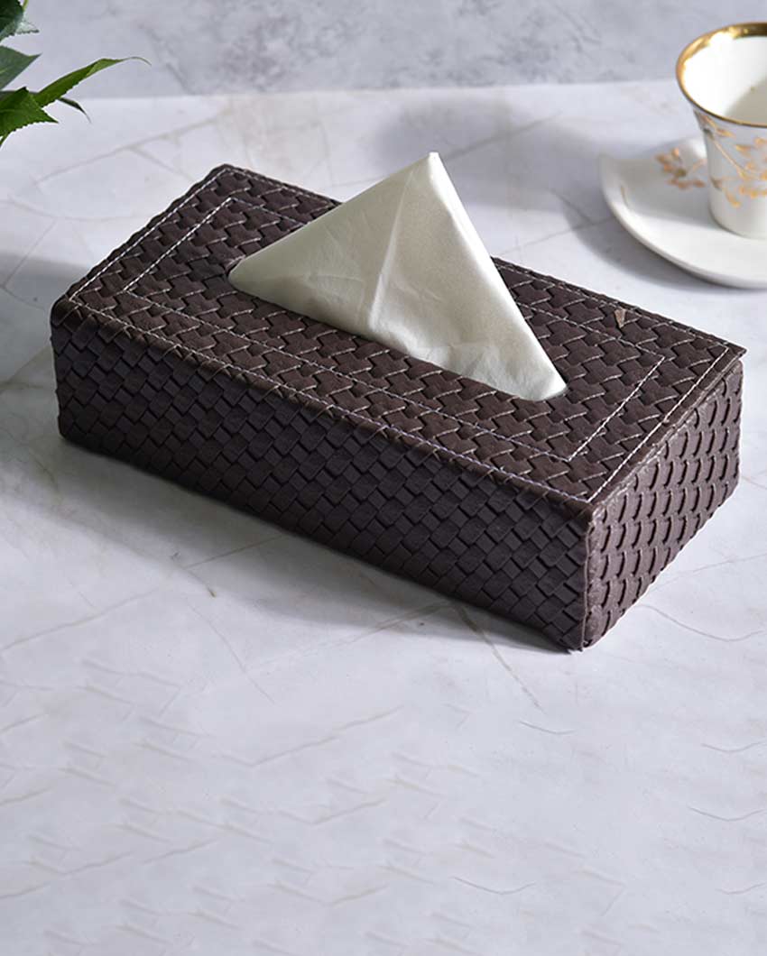 Stylish Rectangle Woven Pattern Faux Leather Tissue Box | 9 x 5 x 3 inches