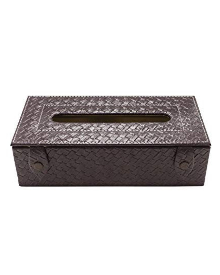 Stylish Rectangle Woven Pattern Faux Leather Tissue Box | 9 x 5 x 3 inches