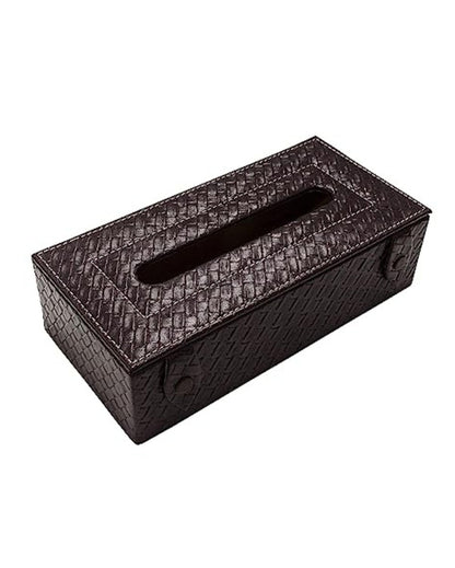 Stylish Rectangle Woven Pattern Faux Leather Tissue Box | 9 x 5 x 3 inches