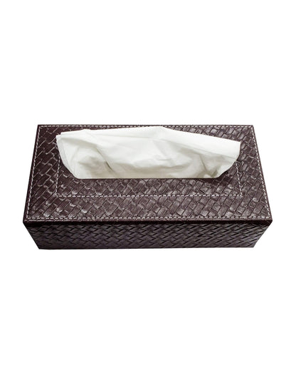 Stylish Rectangle Woven Pattern Faux Leather Tissue Box | 9 x 5 x 3 inches