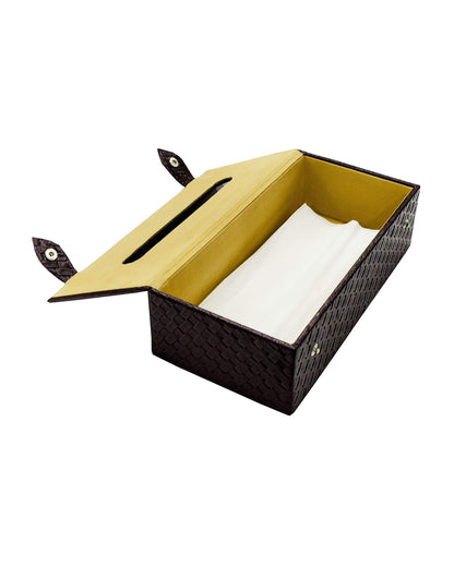 Stylish Rectangle Woven Pattern Faux Leather Tissue Box | 9 x 5 x 3 inches