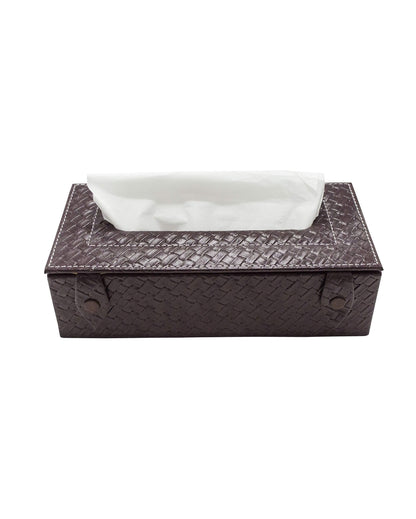 Stylish Rectangle Woven Pattern Faux Leather Tissue Box | 9 x 5 x 3 inches