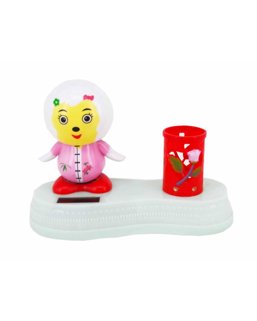 Solar Powered Multicolor Bobblehead Pen Stand | Set of 2 | 5 x 4 x 5 inches