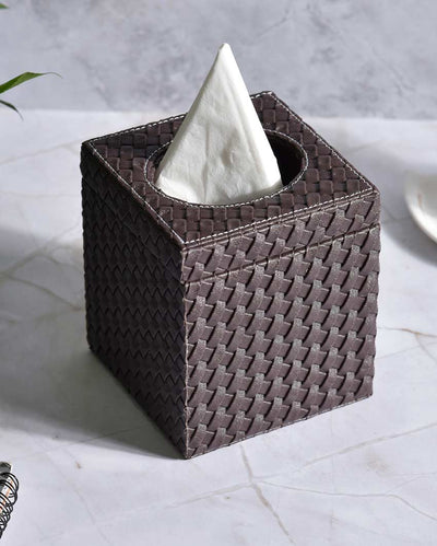 Stylish Square Woven Pattern Faux Leather Tissue Box | 5 x 5 inches