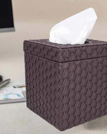 Stylish Square Woven Pattern Faux Leather Tissue Box | 5 x 5 inches