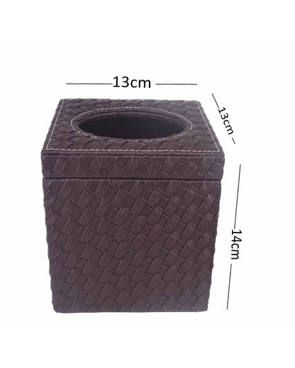 Stylish Square Woven Pattern Faux Leather Tissue Box | 5 x 5 inches