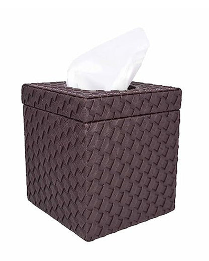 Stylish Square Woven Pattern Faux Leather Tissue Box | 5 x 5 inches