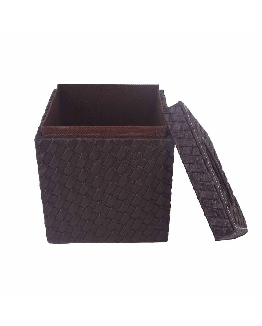 Stylish Square Woven Pattern Faux Leather Tissue Box | 5 x 5 inches