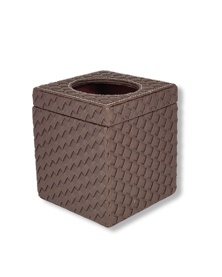 Stylish Square Woven Pattern Faux Leather Tissue Box | 5 x 5 inches