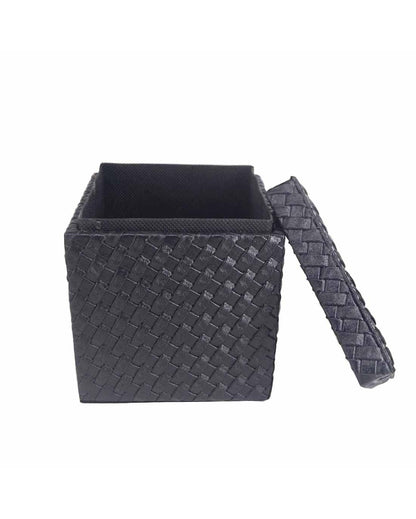 Stylish Square Woven Pattern Faux Leather Tissue Box | 5 x 5 inches