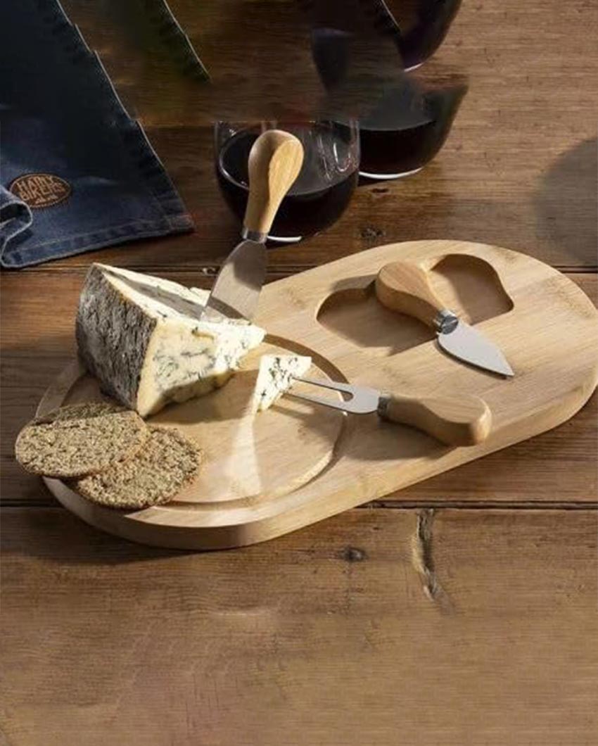 Chic Bamboo Cheese Board With Knife Set | 7 x 3 inches