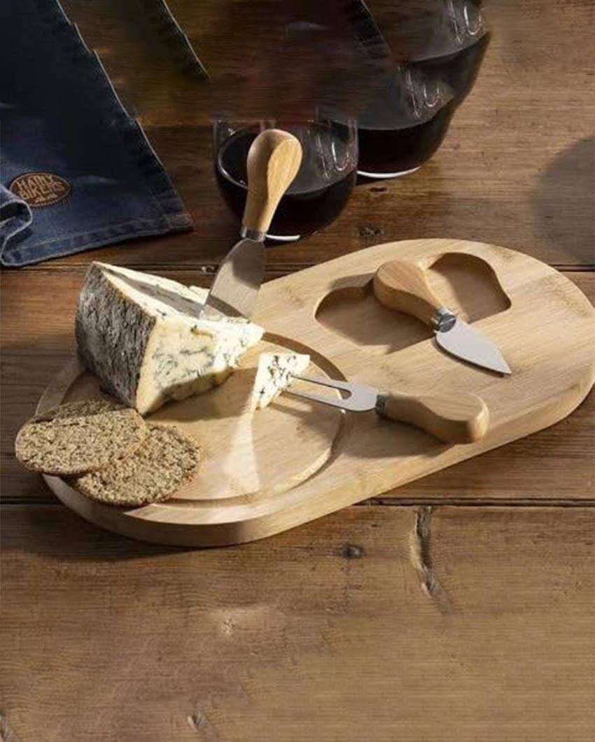 Chic Bamboo Cheese Board With Knife Set | 7 x 3 inches